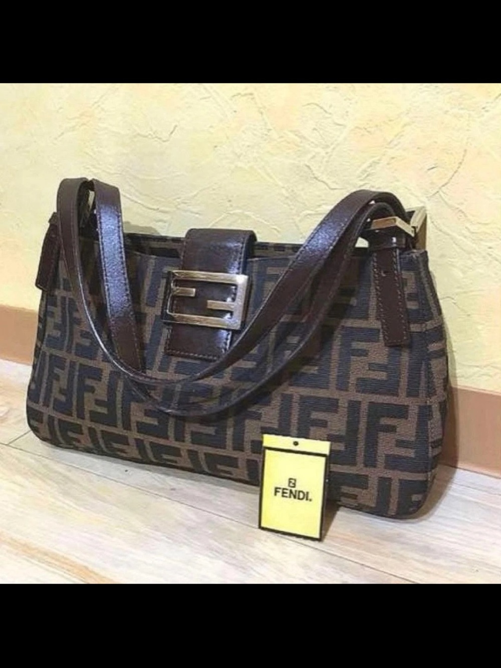 Fendi Brown FF Canvas Shoulder Bag with Leather Trim